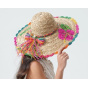 Lucilla Summer Capeline Embroidered Straw Hat with Bow Tie