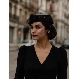 Black Satin & Sequins Ceremony Hat - Traclet
