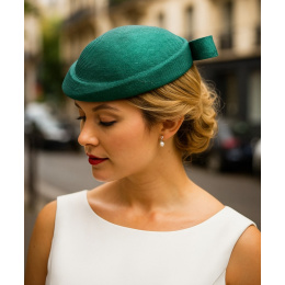 Chapeau de Cérémonie Paille Naturelle Vert & Strass - Traclet