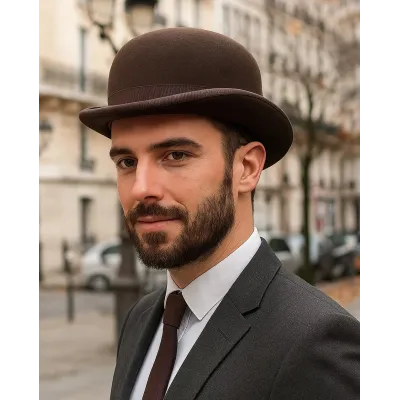 Chapeau Melon Feutre Laine Marron - Traclet