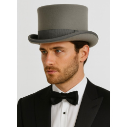 Light Gray Wool Felt Top Hat - Guerra