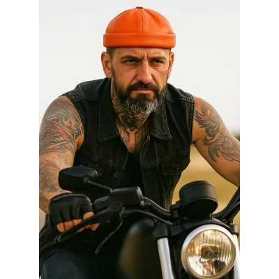 Coral Leather Biker Beanie - Bullet style Seven Jocker Reference: 6772 | Traclet Hat Shop