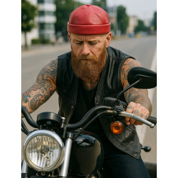 Bonnet Docker Biker Rouge en Cuir - Aussie Apparel