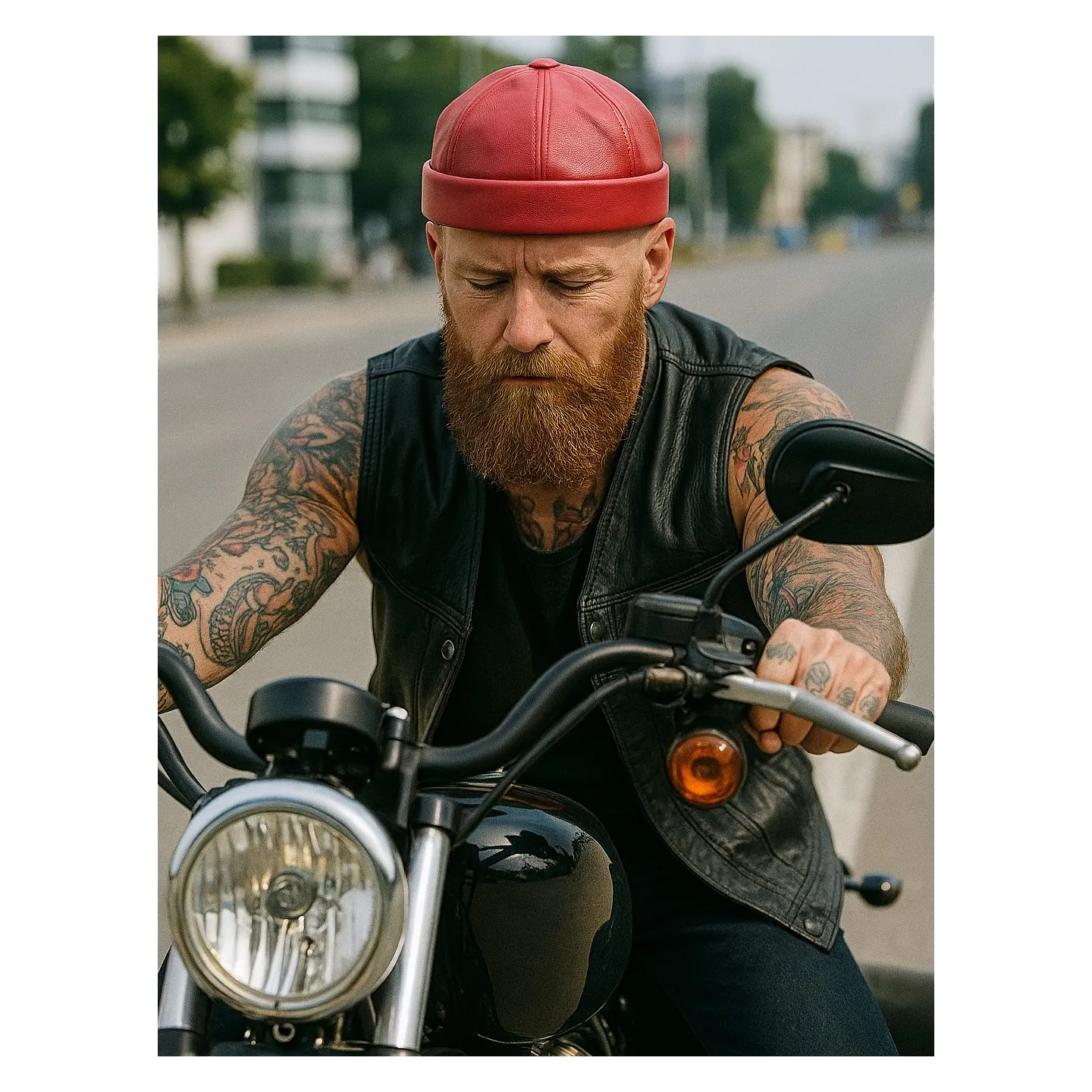 Bonnet Docker Biker Rouge en Cuir - Aussie Apparel