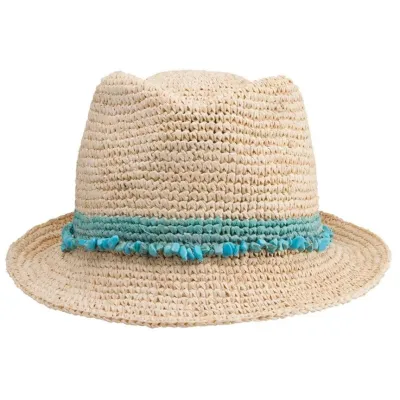 Natural & Turquoise Raffia Straw Trilby Hat - House Of Ord Reference: 22236| Chapellerie Traclet