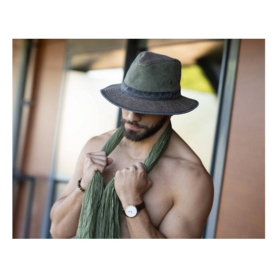 Cotton Safari Hat Logan Olive & Brown - Traclet Cotton Safari Hat Logan Olive & Brown - Traclet