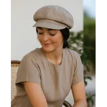 Elorine Linen Newsboy Cap in Taupe - Mtm Reference: 11502 | Traclet Hat Shop