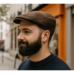 Brown Waxed Cotton Flat Cap - Traclet