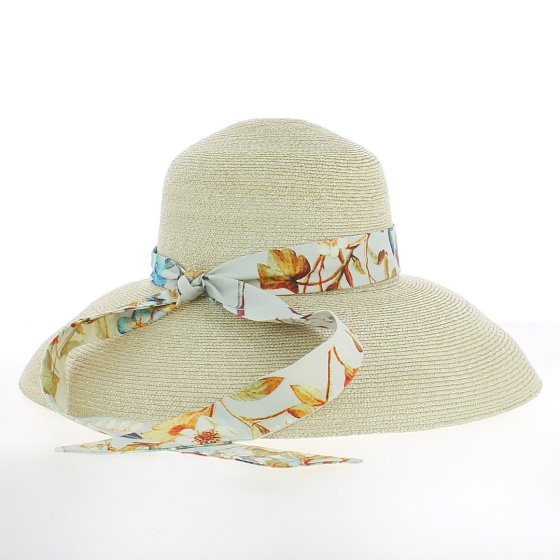 Capeline Carol ruban fleuri 100% paille