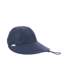 Navy Nadine cap large visor linen and cotton