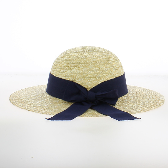 Géraldine Straw Wide-Brimmed Hat with Red or Navy Ribbon - Traclet