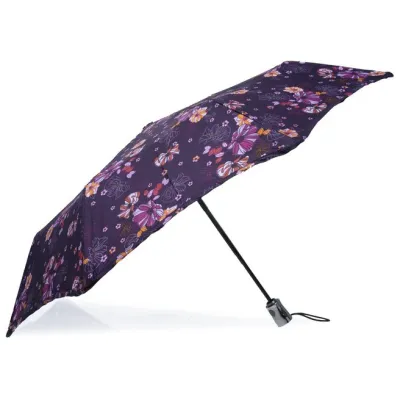 Mini Parapluie X-TRA Solide Automatique Fleurs Aubergine - Isotoner