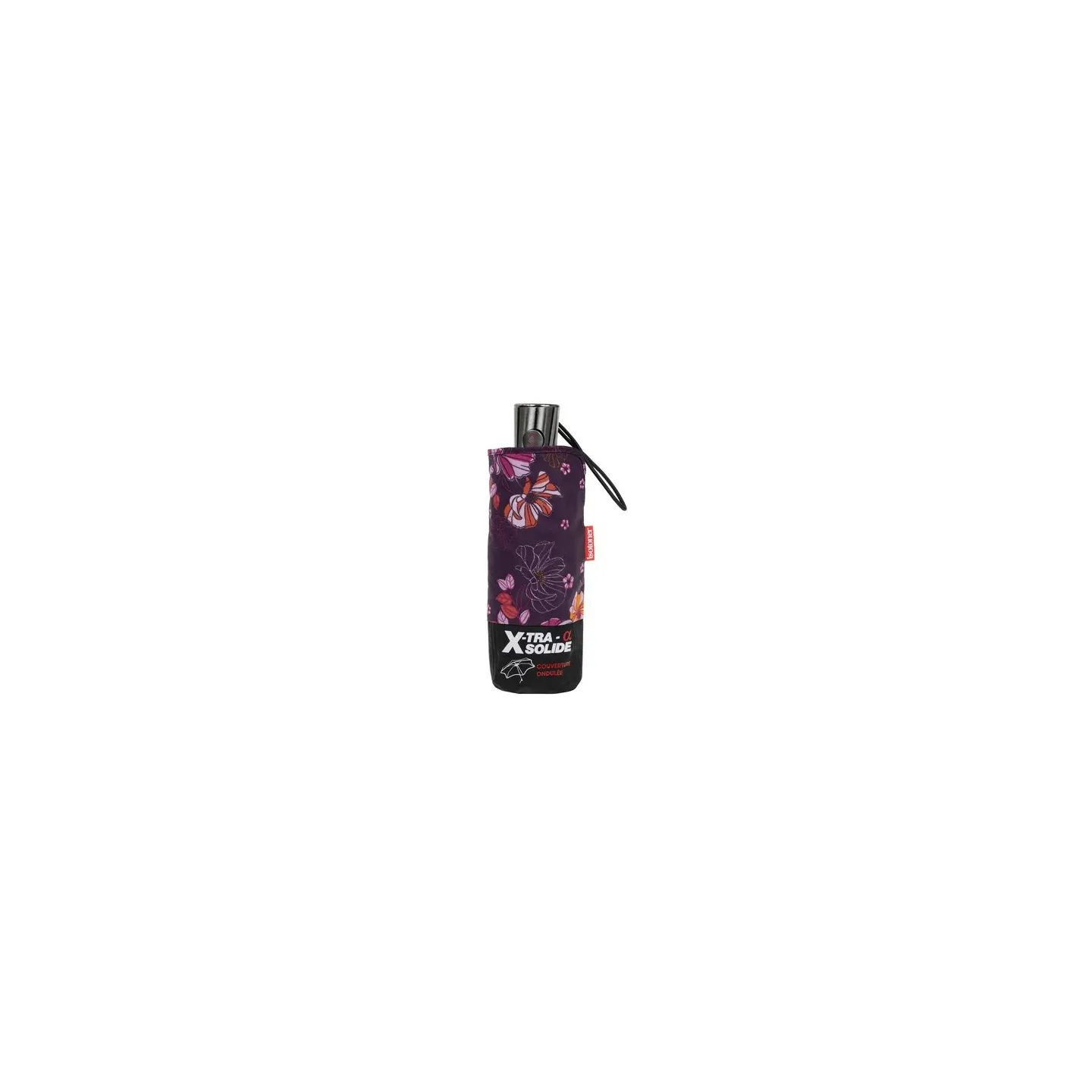 X-TRA Solid Automatic Mini Umbrella Aubergine Flowers - Isotoner
