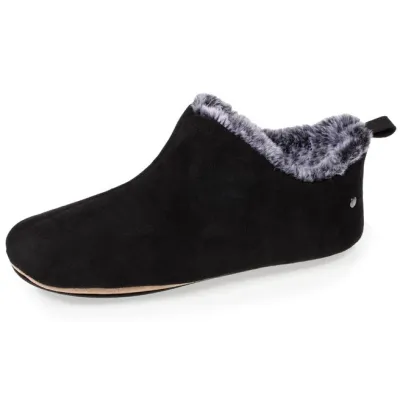 Chaussons Bottillons Bas Fausse Fourrure Noir- Isotoner
