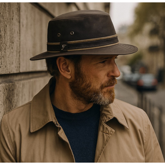 Sintra Waterproof Oiled Cotton Hat Brown - Flechet