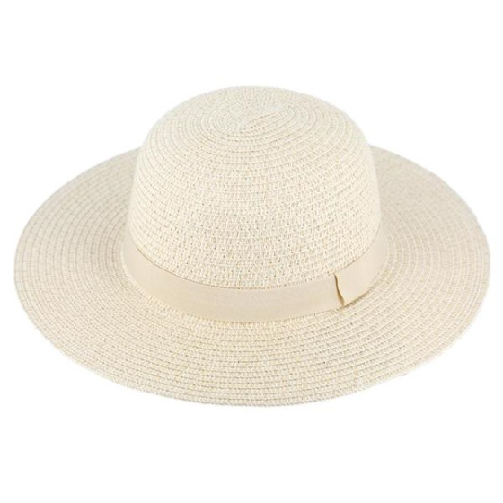 Elena Paper Straw Beige Wide-brimmed Hat - Traclet