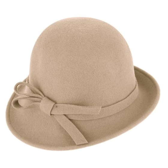 Lidia Beige Wool Felt Cloche Hat - Traclet