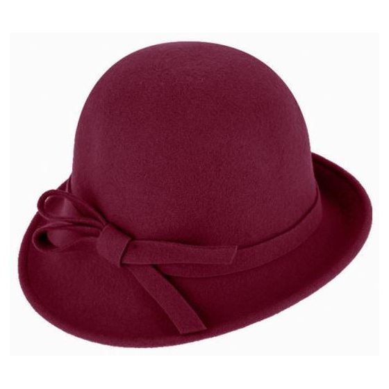 Lidia Burgundy Wool Felt Cloche Hat - Traclet