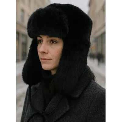 Black Faux Fur Tivoli Ushanka - Flechet ref 22457 traclet hat shop
