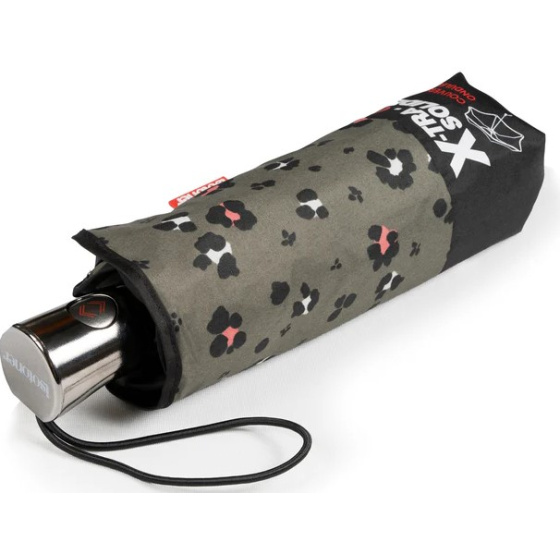 X-TRA Solid Automatic Umbrella with Khaki Leopard Print - Isotoner