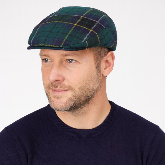 Green and blue Limerick tartan cap