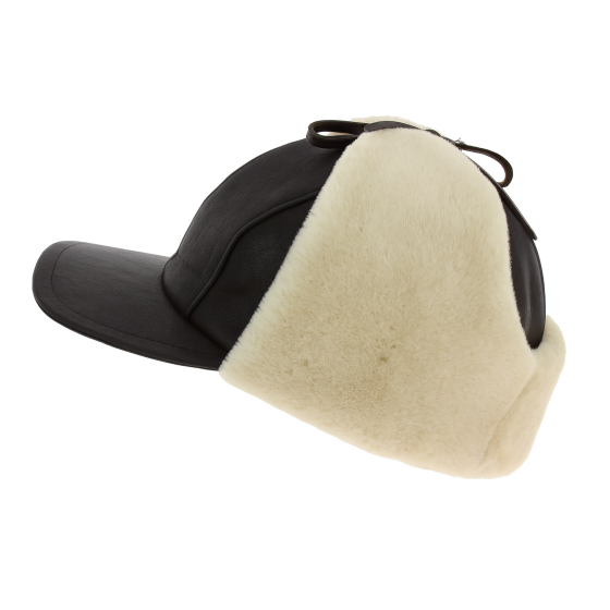 Casquette / Chapka Adventurer Cuir & Agneau Noire - Traclet