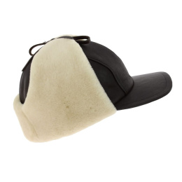 Casquette / Chapka Adventurer Cuir & Agneau Noire - Traclet