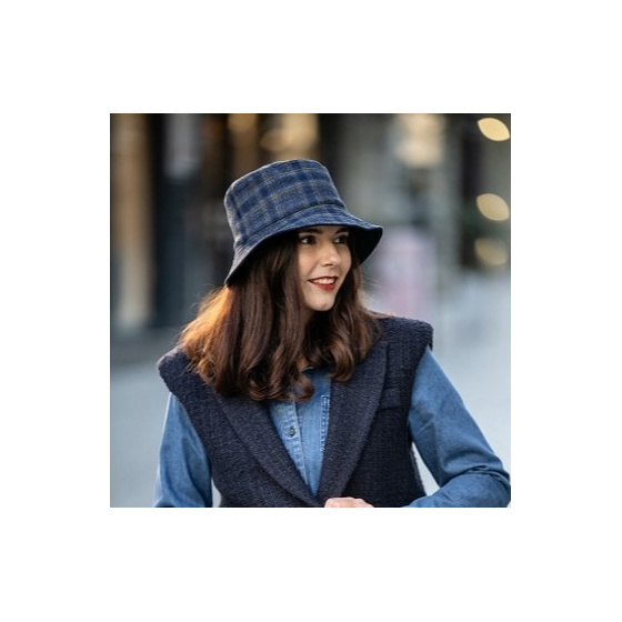 Navy Wool Reversible Bucket Hat - Traclet