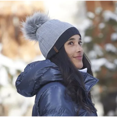Bonnet Pompon Fourrure Céleste Gris - LeDrapo