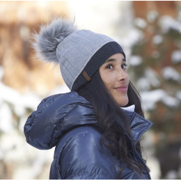 Bonnet Pompon Fourrure Céleste Gris - LeDrapo