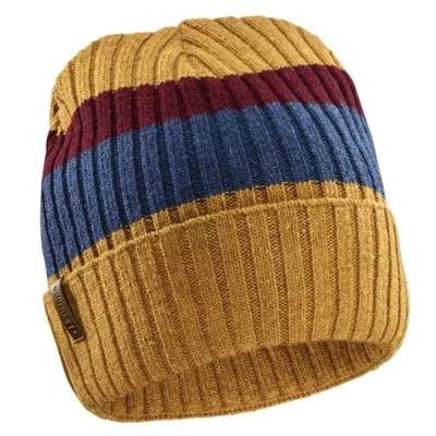 Recycled Edgar Beanie with Turnup Yellow-Blue-Burgundy - Le Drapo Reference: 22532| Chapellerie Traclet
