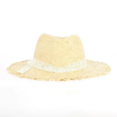 Natural Straw Hat with lace - FRENCH MANUFACTURING FROM A to Z - Traclet Manufacture Reference: 22541