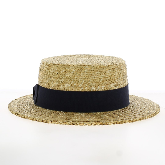 Natural Straw Boater Hat Black Ribbon - Stetson