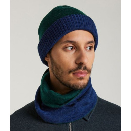 Bonnet Mendia Bicolore Laine Vert & Bleu - Laulhère