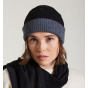 Bonnet Mendia Bicolore Laine Noir & Gris Foncé - Laulhère