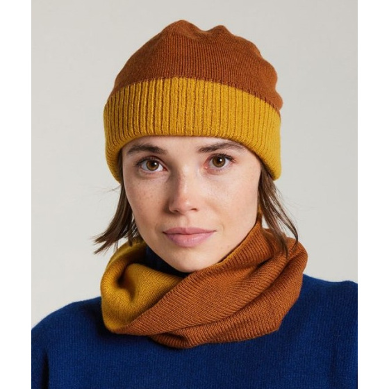 Mendia Two-Tone Wool Beanie Cognac & Curry - Laulhère