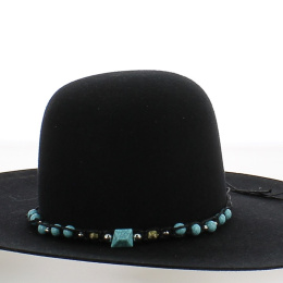 Garniture à Chapeau Perles bleu/argent/cordelette noir - Traclet