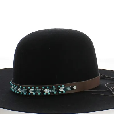 Removable Hat Trim black/white/blue pearl on brown base - Reference: 22606 | Chapellerie Traclet