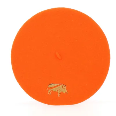 Orange Wild Boar Embroidered Beret model3 - Traclet - ref: 22652