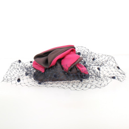 Brown & Fuchsia satin Tambourine black veil - Chapellerie Traclet - France