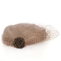 Tambourin de cérémonie taupe avec sa voilette et sa rose - Chapellerie Traclet - France