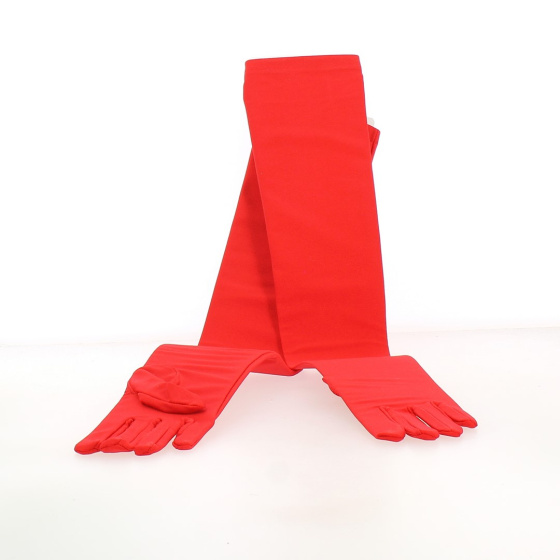 Long ruby red lycra gloves - Chapellerie Traclet - France