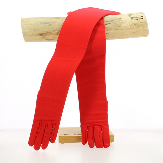 Gants long en lycra rouge rubis - Chapellerie Traclet - France