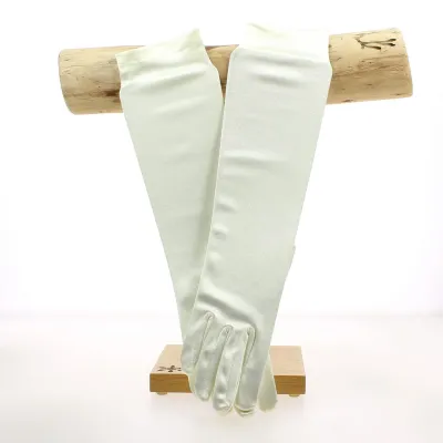 Mid-long gloves in shiny lycra (white or cream color) - France Reference: 22685| Chapellerie Traclet