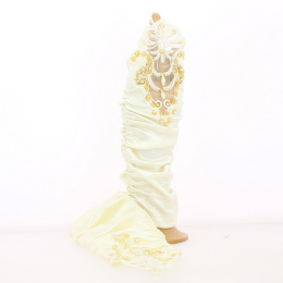 Ceremonial mid-long gloves in shiny lycra (white or cream) with pearls - Chapellerie Traclet - France