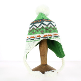 Beanie for children fleece lined blue or green - Chapellerie TRACLET