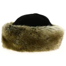 Toque Marmotte Polaire Noir & Fourrure Marron Beige