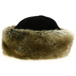 Toque Marmotte Polaire Noir & Fourrure Marron Beige