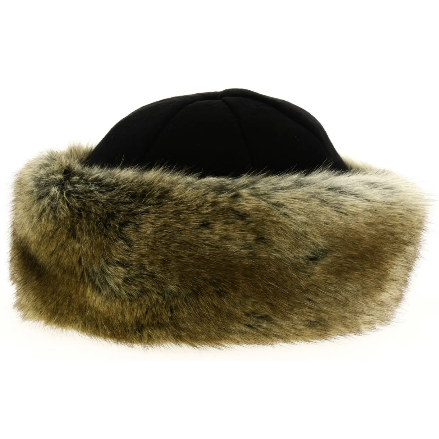 Toque Marmotte Polaire Noir & Fourrure Marron Beige