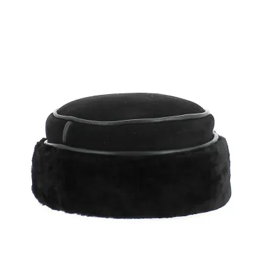 Women's Hat in Leather and Black Natural Fur - Ivanova Traclet Model Reference: 22824| Chapellerie Traclet